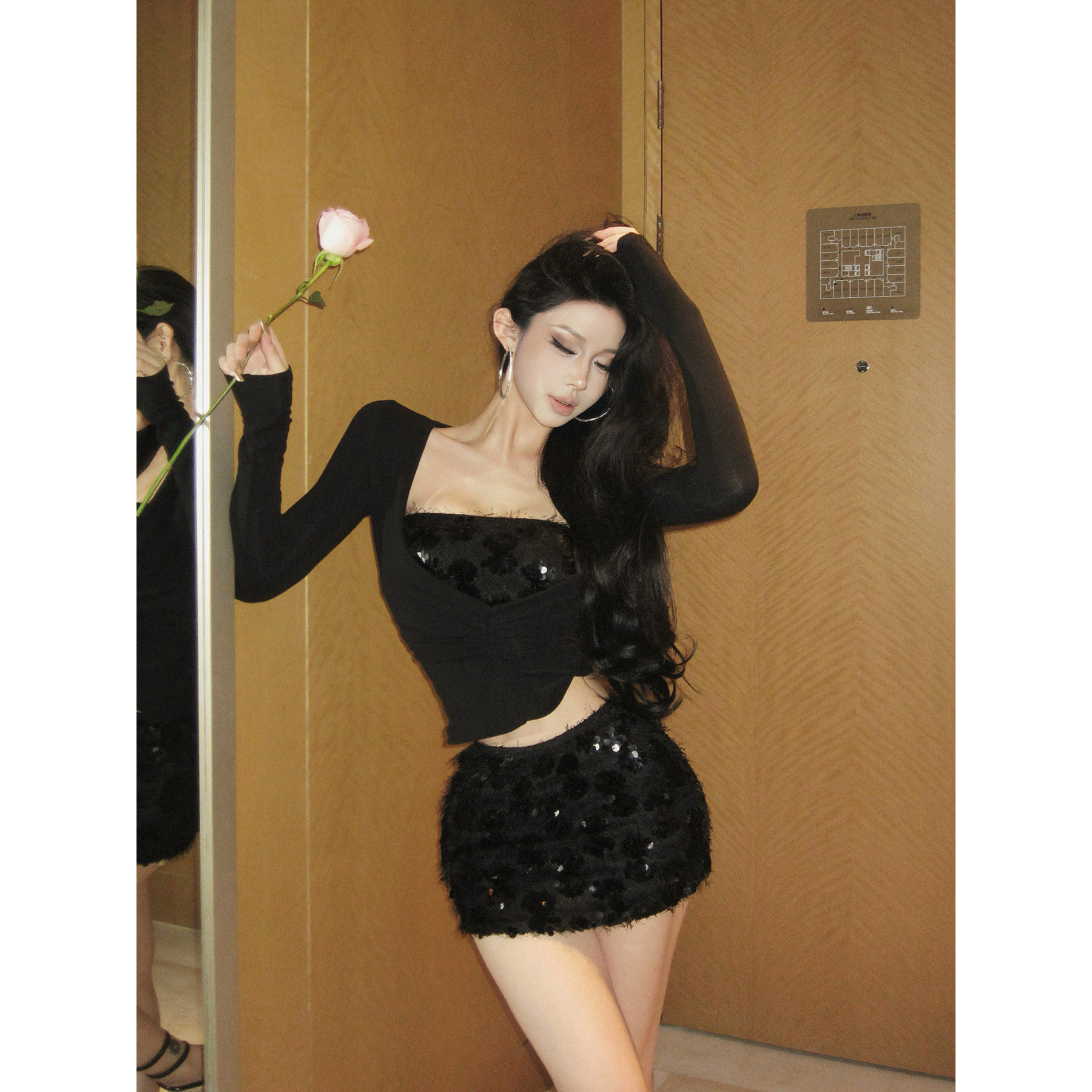 FORNIS 辣妹套装荡领长袖上衣毛毛半身裙F25Y4362+F25Q4363,淘宝优惠券,粉丝福利购,淘宝优惠卷