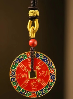 古法金包银山鬼花钱朱砂珐琅吊坠
