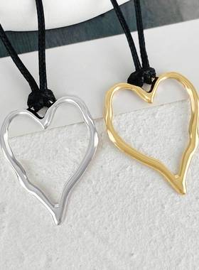 personalized irregular heart pendan twax rope necklace 项链