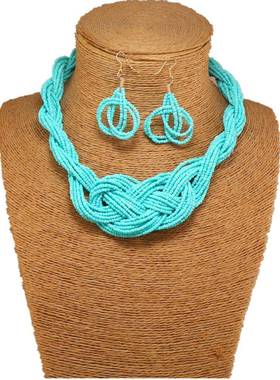 民族风米珠项链套装编织中国结简约小众颈链 Necklace women