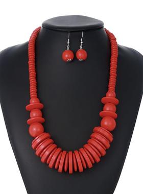 波西米亚风格木珠串项链 原创民族风毛衣链 混合金属圆珠设计 女