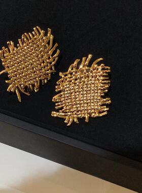 925银针编织金属轻奢耳钉精致耳环Woven metal versatile Earring
