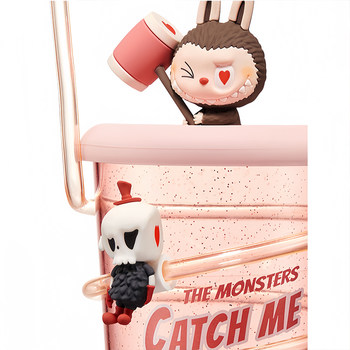 POPMART LABUBU straw cup Catch Me series ຈອກນ້ຳສີບົວທີ່ໜ້າຮັກ