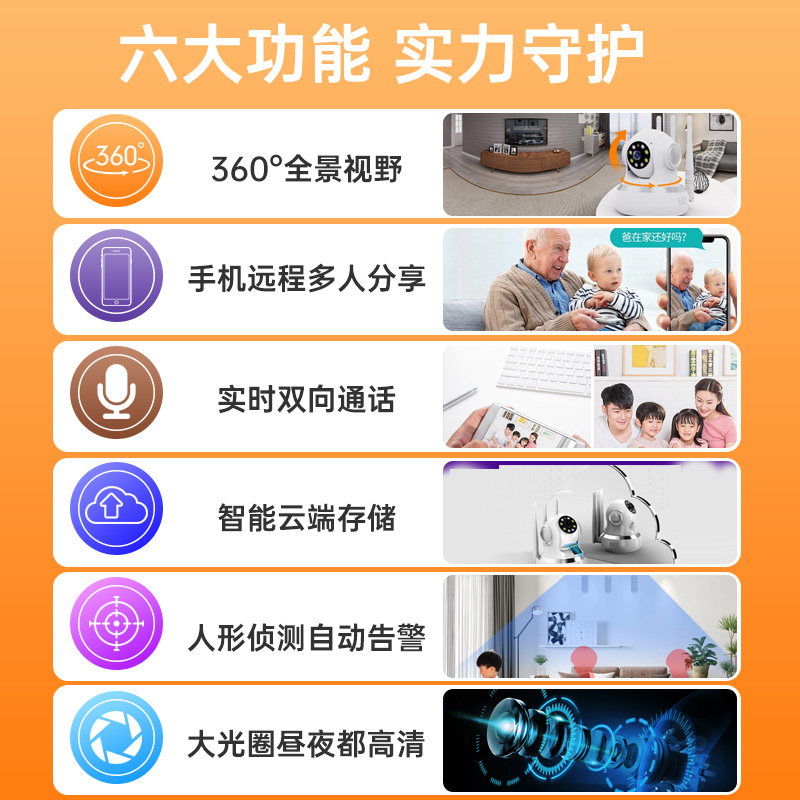 360视觉云360度无死角无线家用远程监控摄像头高清夜视看护家人