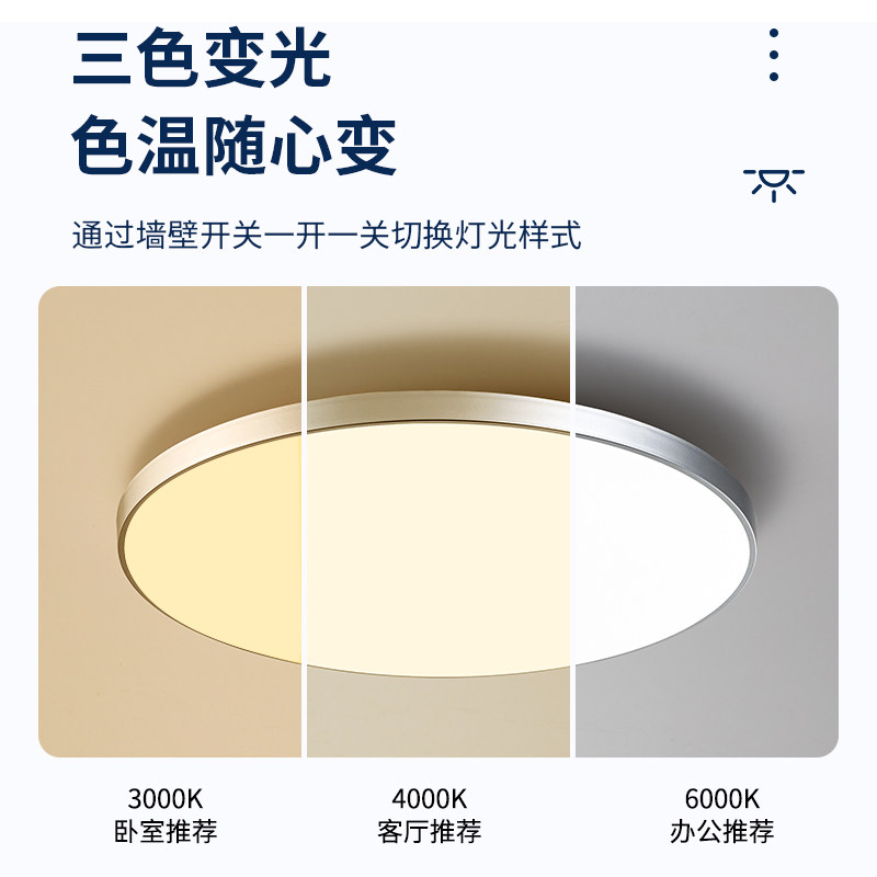 全光谱极简吸顶灯led超亮卧室灯2024新款三防护眼主卧灯超薄灯具