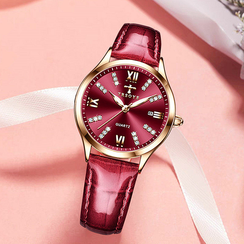 品牌轻奢复古钢带皮带夜光防水女表 clnai国产腕表