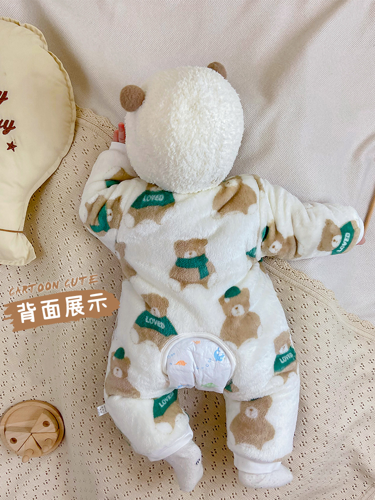 全棉时代官方店宝宝睡衣冬季珊瑚绒加厚棉服婴幼儿衣服法兰绒开档