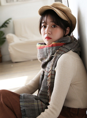 公主小披肩秋冬季新款彩虹英伦风经典千鸟格子围巾女百搭围脖披肩
