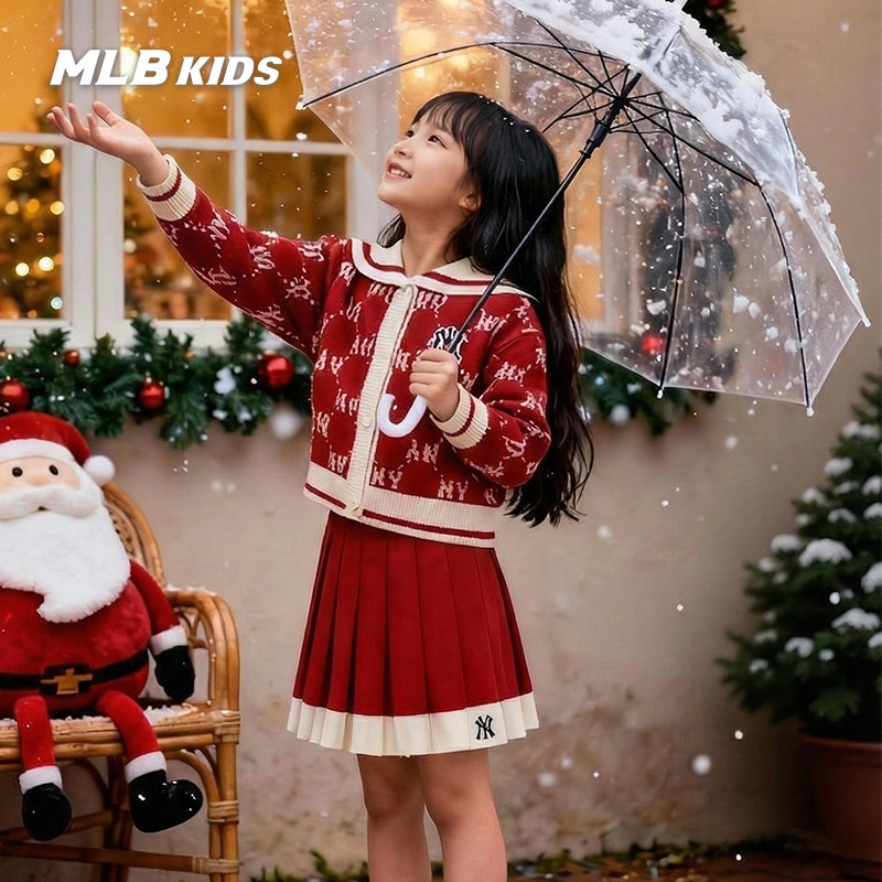 MLB儿童官方女童复古潮奢钻石老花针织开衫百褶裙裤26春季新款,淘宝优惠券,粉丝福利购,淘宝优惠卷