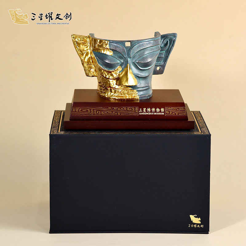 三星堆博物馆文创青铜大面具文物复刻树脂摆件高级礼品家居装饰