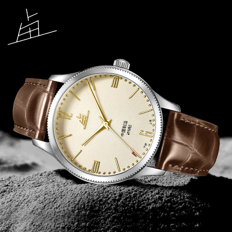 上海老乱牌新品牛皮a581男全表带 老乱国产腕表