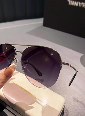 半框潮飞行员太阳眼镜男款2025新款蛤蟆镜抗UV大脸太阳眼镜开 车