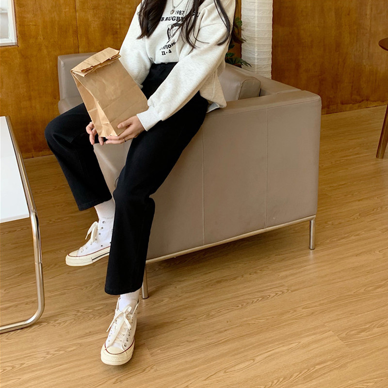 黑色直筒夏季新款胖mm高腰牛仔裤 樱米萱牛仔裤