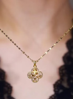 高级感咖色水晶花朵项链女网红爆款轻奢小众设计气质优雅精美项链