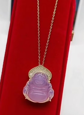 新中式粉色小佛公项链女招财弥勒佛爆款轻奢气质小众设计感项链女