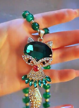 新款绿色小裙子狐狸毛衣链女网红精致时尚长款衣服配饰挂件毛衣链