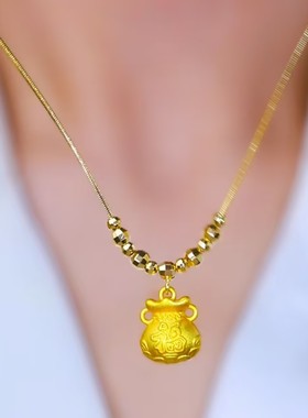 新款转运珠金色钱袋项链女网红轻奢设计感复古爆款气质精美项链女