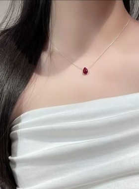 新款红色水滴吊坠项链