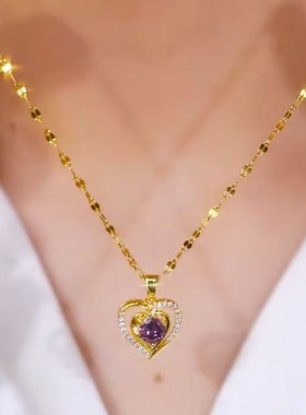 超闪紫色海洋之心爱心项链女网红爆款短款设计感时尚百搭锁骨链女
