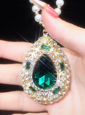 韩式蓝色水晶圆牌吊坠毛衣链女网红爆款简约气质百搭高档项链女