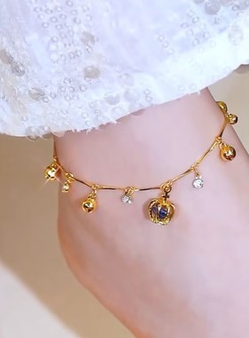 新款金色皇冠铃铛脚链