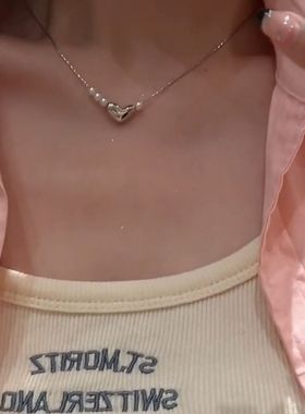 韩版不规则银色爱心珠珠项链女时尚轻奢小众叠戴百搭高级感锁骨链