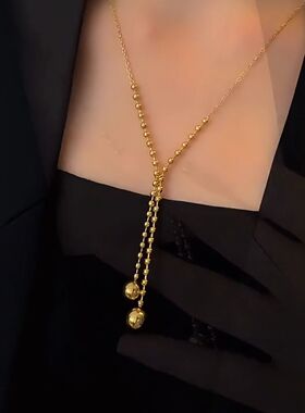 欧美金色球球流苏项链女网红爆款气质中长款复古轻奢百搭精美项链