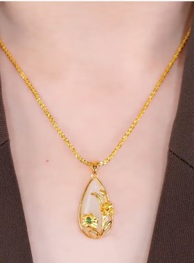 超仙金色花开富贵水滴项链女网红爆款时尚穿搭小众设计感项链女