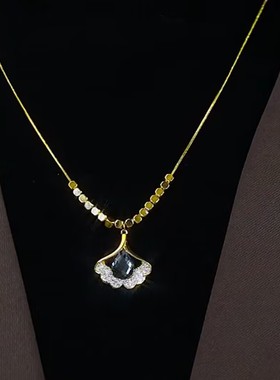 转运珠时尚洋气银杏叶项链气质长款高级感闪毛衣链女2022年新款潮