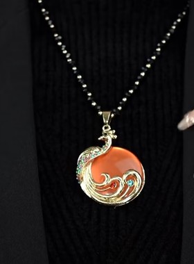 韩版孔雀猫眼石水晶吊坠毛衣链女网红爆款轻奢气质简约时尚项链女