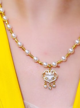 时尚如意平安锁珠珠项链女网红爆款轻奢气质小众设计感精美耳环女