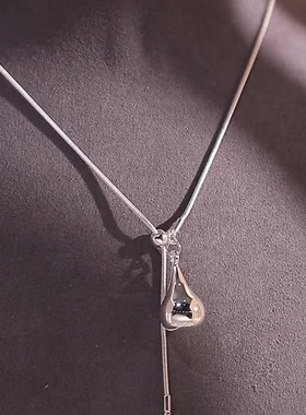 秋冬可抽拉银色水滴吊坠毛衣链