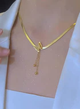 超闪双层磨砂蝴蝶流苏项链女网红爆款轻奢气质时尚精美饰品项链女