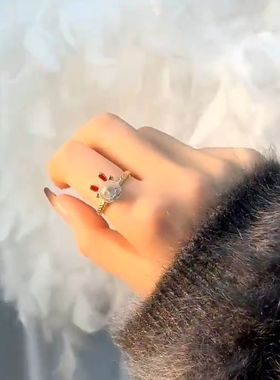 超闪红色转转龙可调节旋转戒指女网红爆款小众设计本命年龙年指环