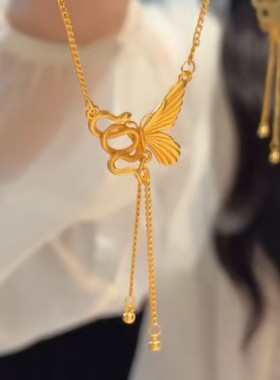 新款时尚金色灵蛇与蝴蝶项链女新中式复古轻奢气质百搭精美项链女