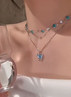法式复古蝴蝶双层叠戴项链女