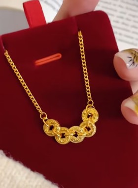 高级感金色五帝钱币项链新中式精致招财进宝小众设计感精美项链女