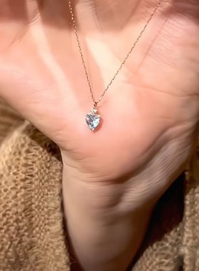 时尚蓝色爱心项链女网红爆款轻奢小众设计感新款高级精美项链女