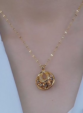 超闪咖色网状水晶圆圈项链网红气质百搭高级感时尚大气新款项链女