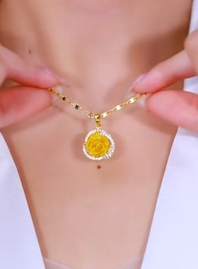 新款金色缠绕玫瑰花吊坠项链