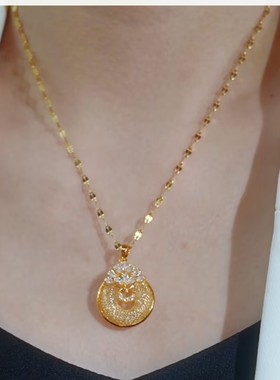 金色网状孔雀水晶圈圈项链网红爆款轻奢气质小众设计感精美项链女