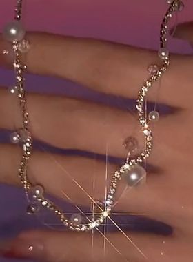 高级感双层珍珠项链女气质仙女轻奢小众设计感星光颈链2022新款潮