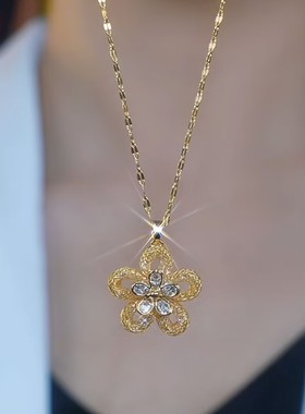 网状镂空四叶花项链女网红爆款轻奢小众设计感百搭时尚高级感项链