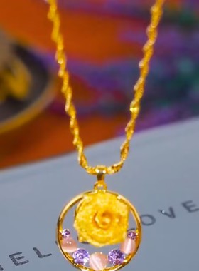新款玫瑰花紫钻圆坠项链女网红爆款轻奢优雅气质百搭精美项链女