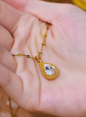 新款超闪白色天使之眼锆石榴莲水滴项链女网红爆款轻奢气质锁骨链