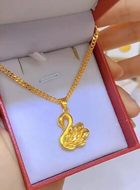 高级感金色天鹅吊坠项链女百搭