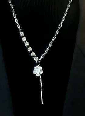 秋冬时尚银色四叶花项链高端大气网红高档配饰小众设计感毛衣链女