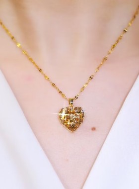 超闪美拉德系咖色爱心项链女网红爆款轻奢气质小众设计感精美项链