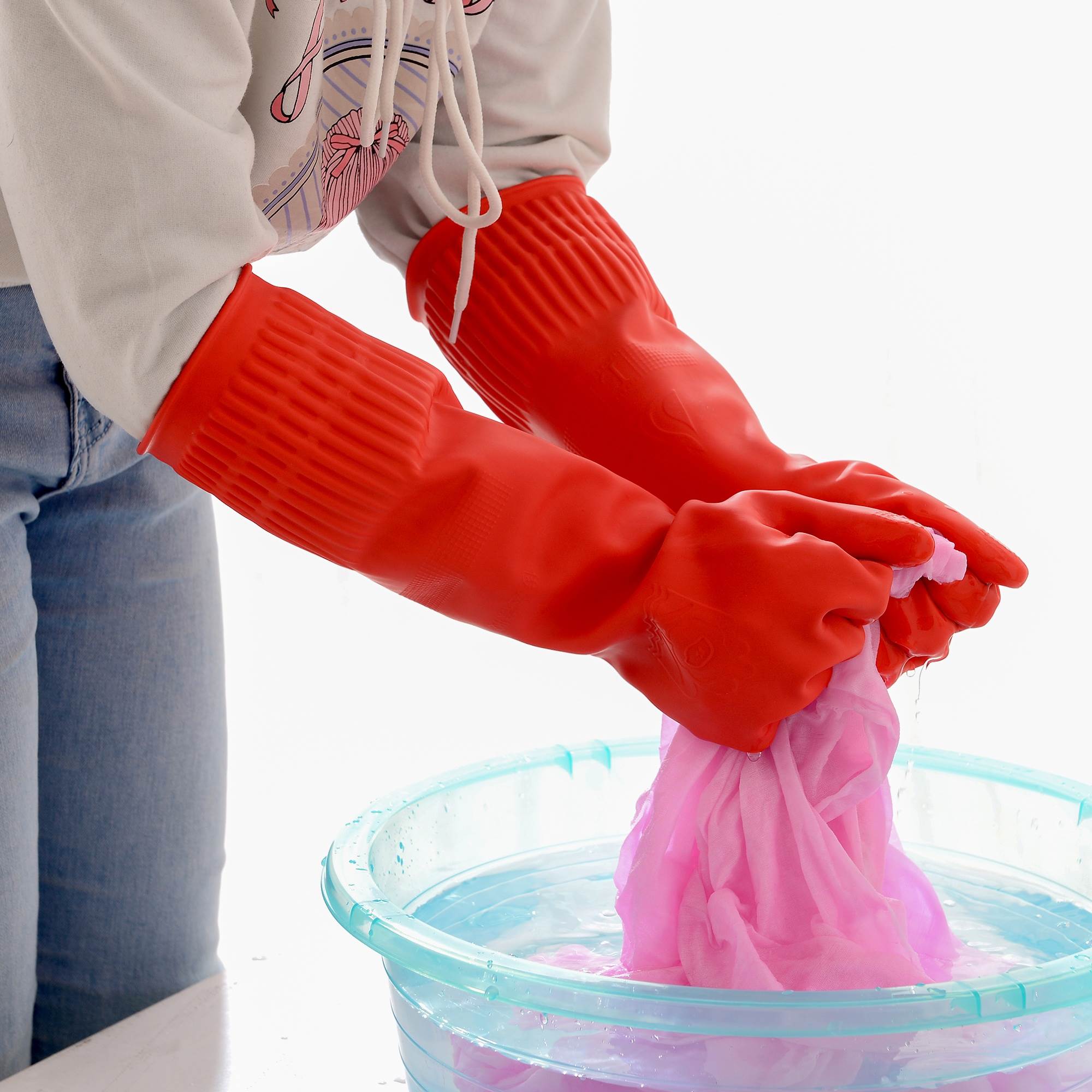 厨房家务家用洗碗加长乳胶牛筋塑胶皮橡胶手套女加厚耐用型防水 - 图3