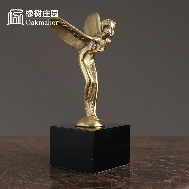 劳斯莱斯车标天使摆件飞天女神高档轻奢黄铜家居装饰品客厅首饰盒